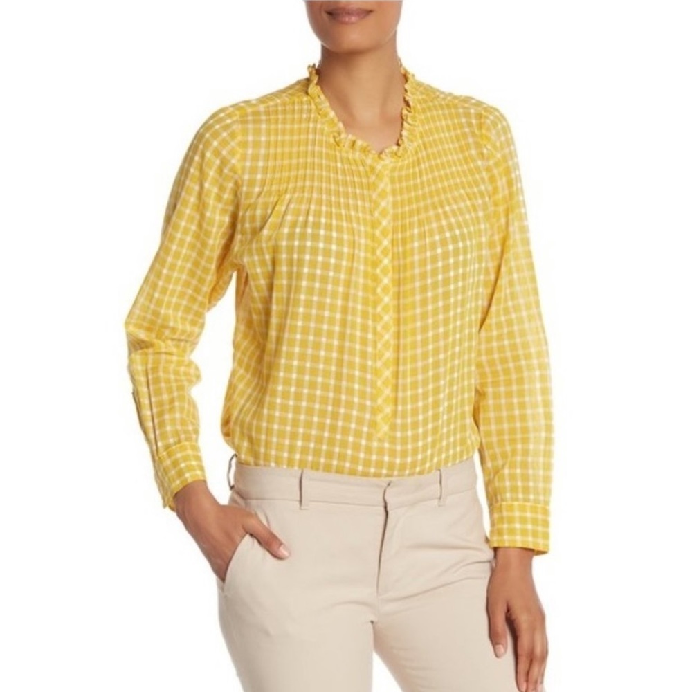 NWOT J. Crew Pleated Bib Ruffle Trim Blouse Top
